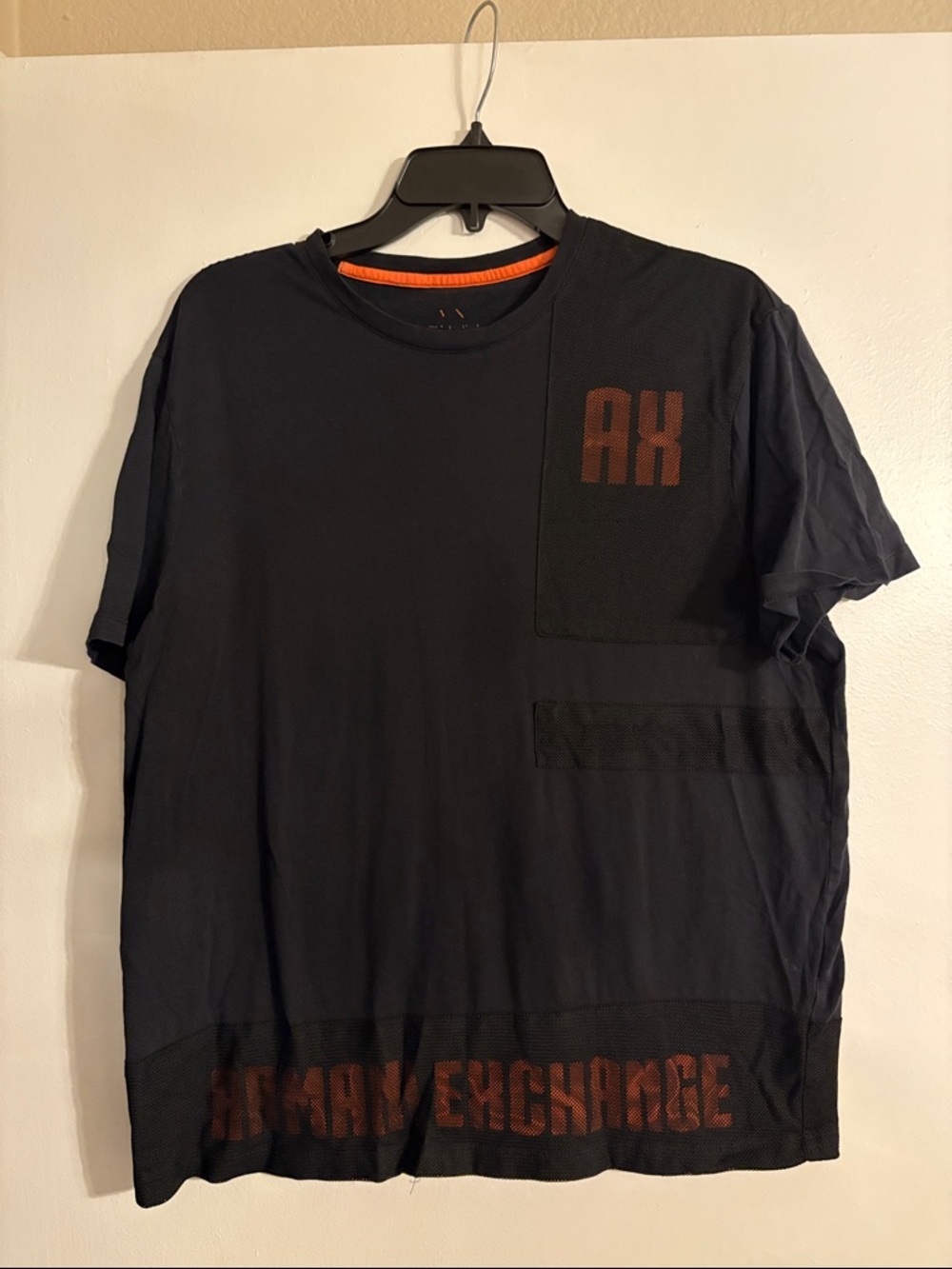Armani Exchange Black Short Sleeve Tee with Red AX & Branding